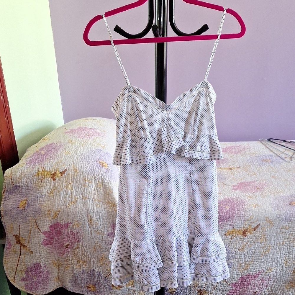 Chic Polka Dot Dress - White and Blue